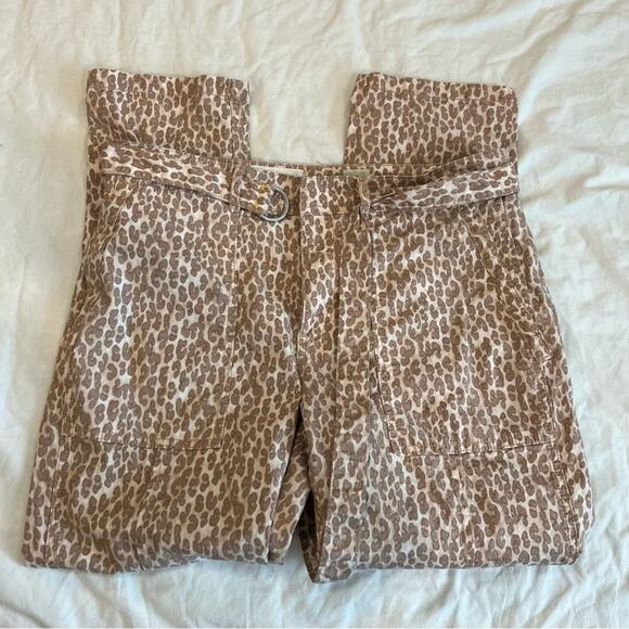 by Anthropologie The Wanderer Animal Print Pants Belted Straight Leg Tan 32 - Picture 12 of 14
